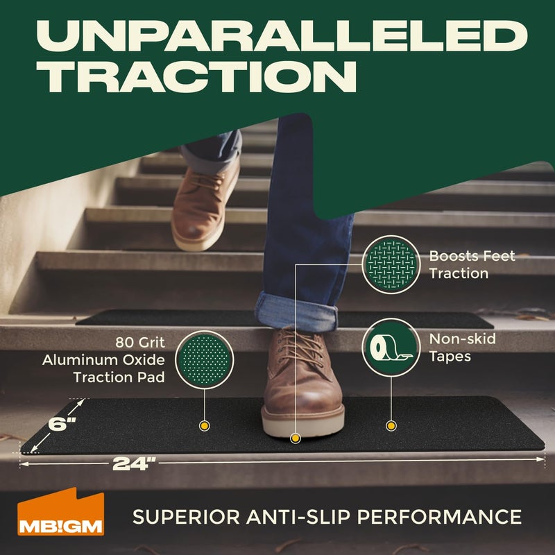 MBIGM 8-Pack 24" X 6" Pre-Cut Stair Treads 80 Grit Non-Slip Outdoor Tape Black Heavy Duty Anti Slip Traction Adhesive Strips - Image 2